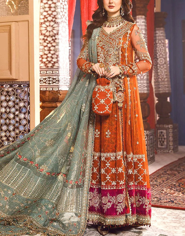 Luxury Handwork Heavy Embroidered Net Bridal Maxi Dress image 2