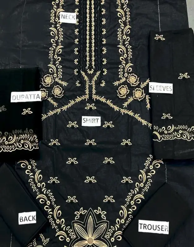 Luxury Embroidered Cotton Dress 2025 with Bamber Chiffon Dupatta image 3