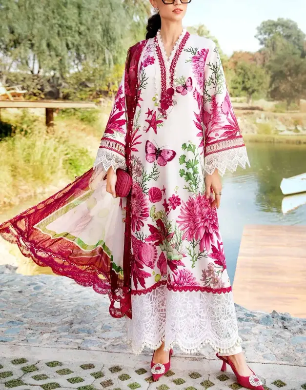 All-Over Print Embroidered EID Lawn Suit 2025 with Chiffon Dupatta