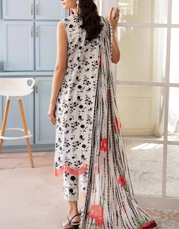Elegant Embroidered Lawn Dress with Digital Print Silk Dupatta image 2