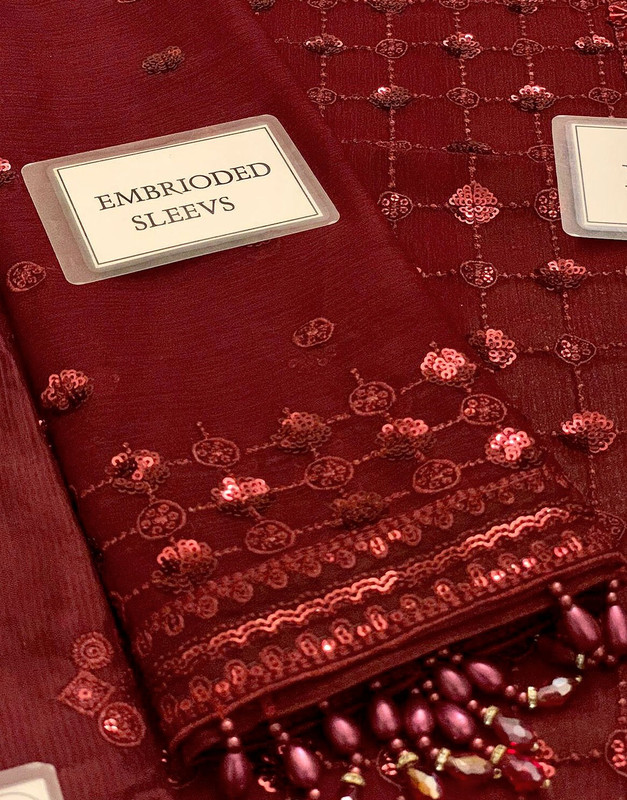 Luxury Heavy Embroidered Maroon Chiffon Wedding Dress image 5