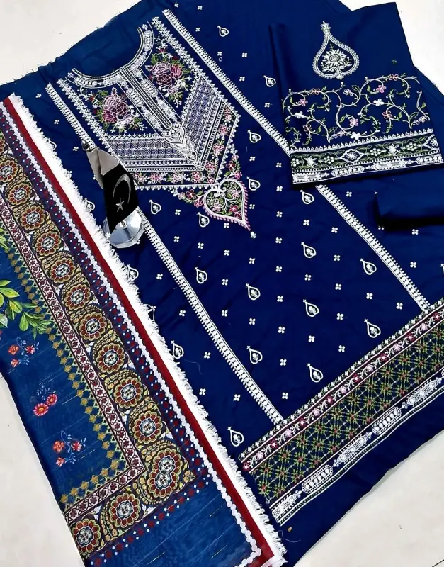Embroidered Lawn Dress with Digital Print Diamond Zari Dupatta image 3
