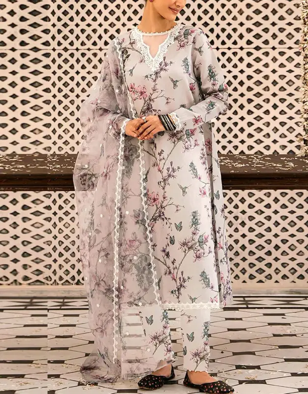 Elegant Embroidered Lawn Suit with Organza Dupatta leatest
