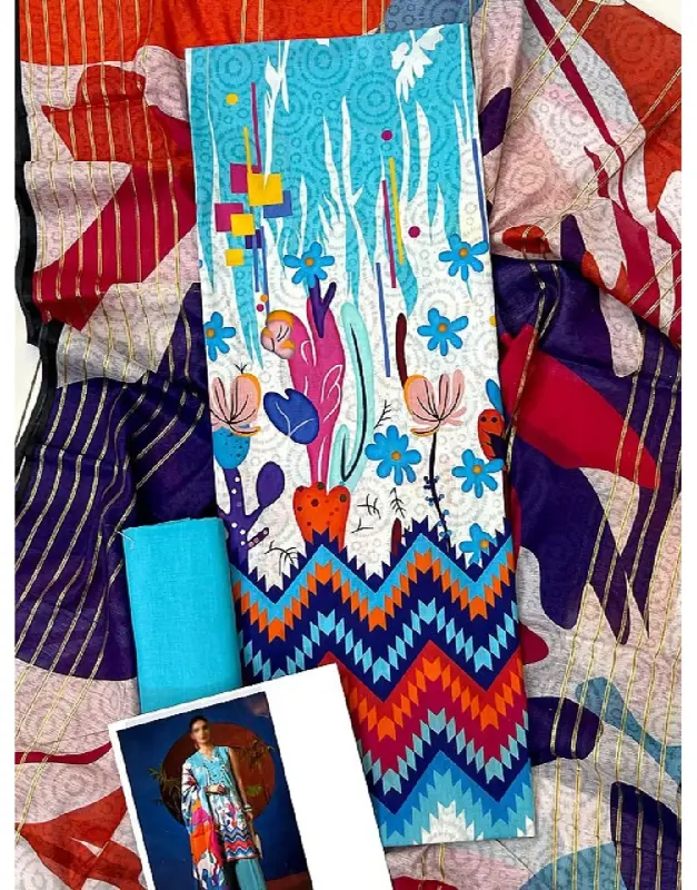 Digital Print Lawn Suit with Diamond Voil Dupatta image 2