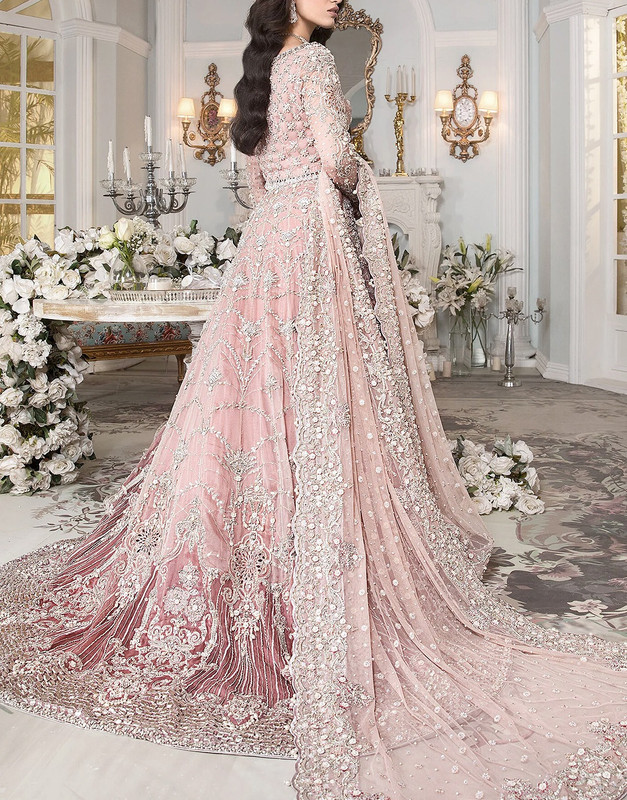 Fabulous Handwork with Heavy Embroidery Net Bridal Maxi Dress image 2