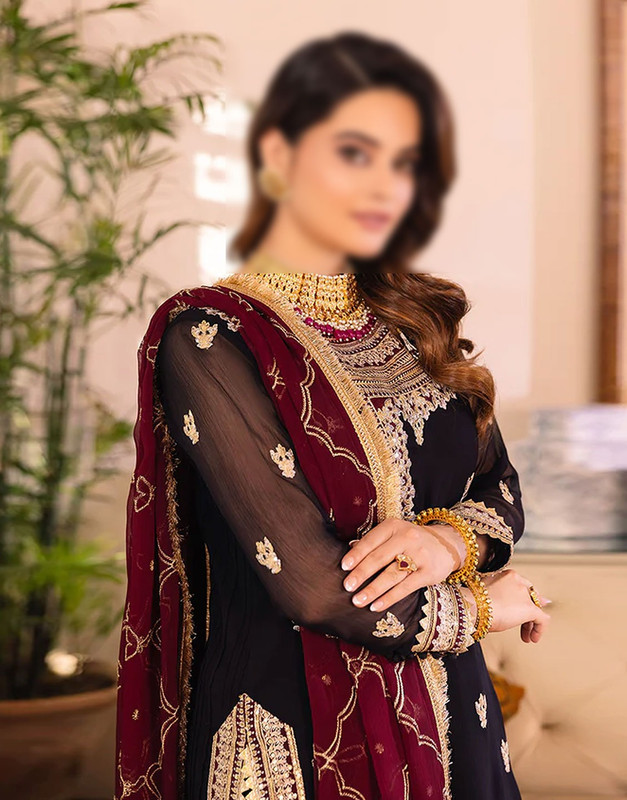 Elegant Embroidered Black Chiffon Party Wear Dress image 4