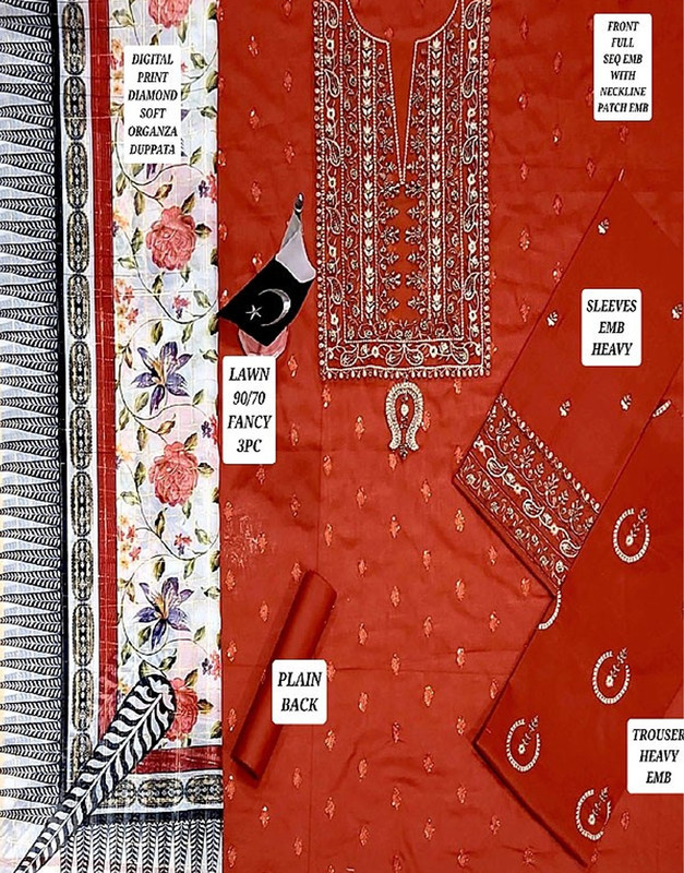 Elegant Sequins Embroidered Lawn Suit 2025 with Diamond Organza Dupatta image 2
