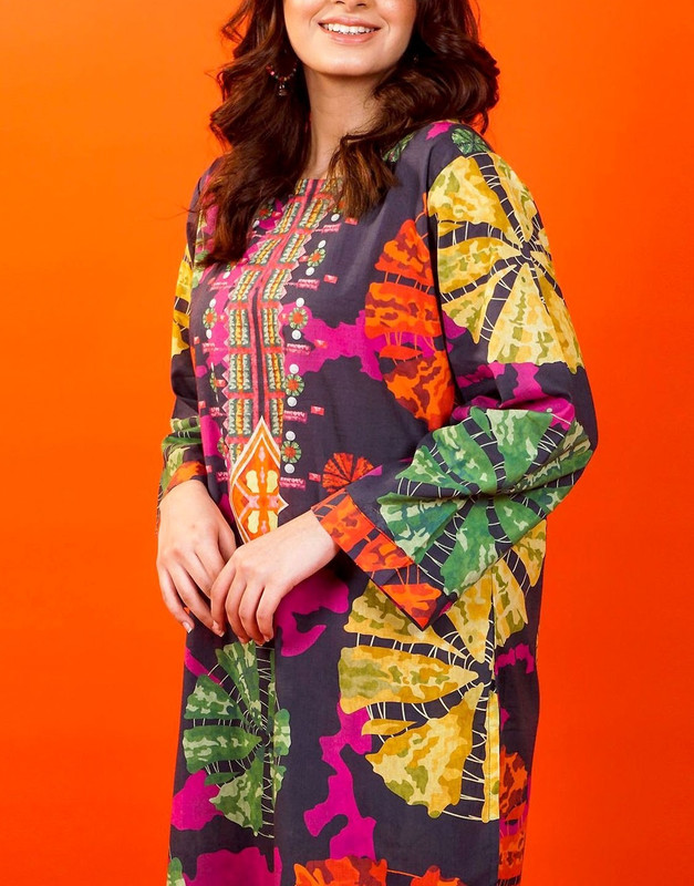 All-Over Print Swiss Lawn Dress with Printed Silk Dupatta image 2