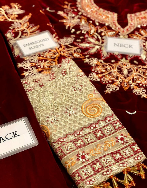 Luxurious Heavy Embroidered Velvet Dress with Emb. Silk Trouser image 5