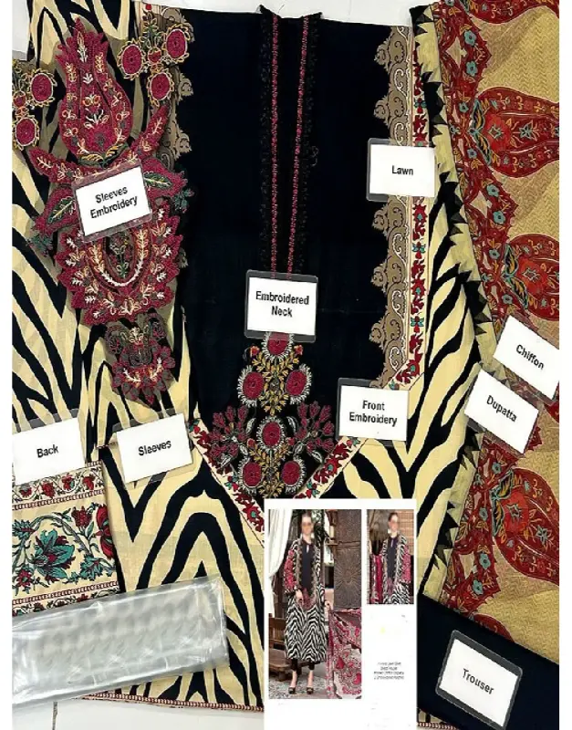 Trendy Embroidered Lawn Dress with Chiffon Dupatta image 2