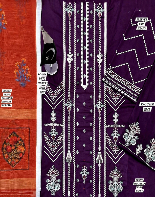 Elegant Embroidered Lawn Suit with Digital Print Diamond Dupatta image 2