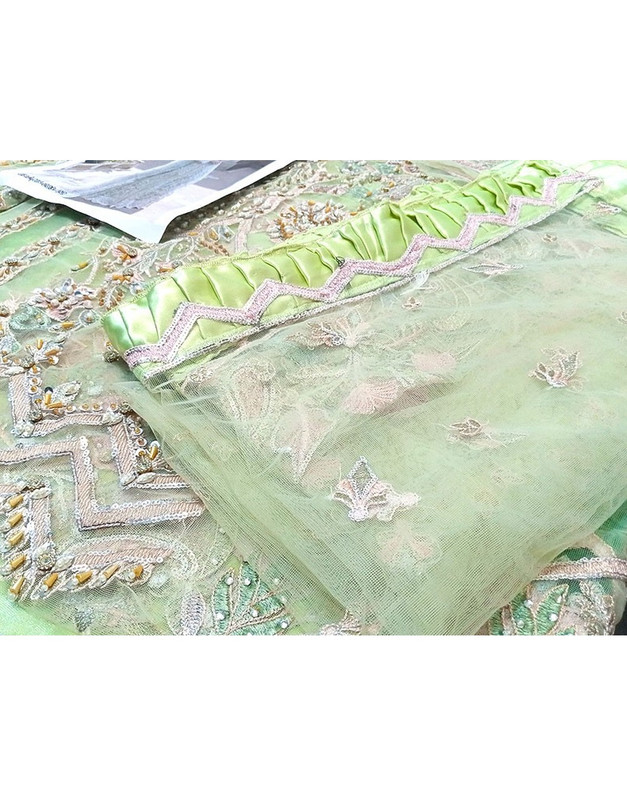 Luxurious Mirror & Heavy Handwork Embroidered Net Bridal Maxi Dress image 7