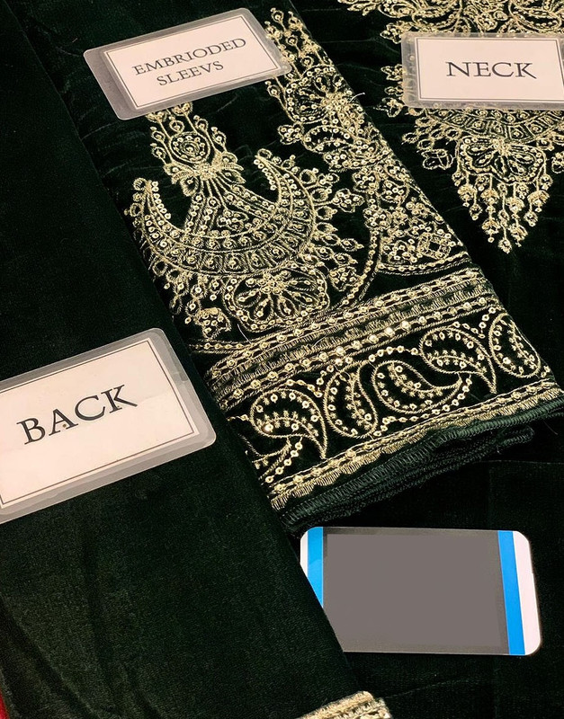 Formal Embroidered Velvet Party Wear Dress with Emb. Silk Trouser image 6