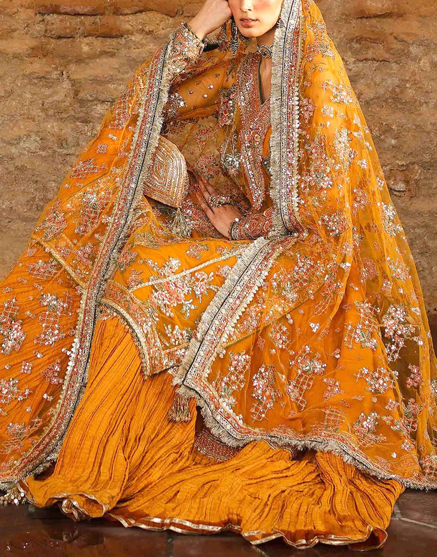Luxury Handwork Embroidered Net Wedding Dress with Crushed Silk Gharara image 2