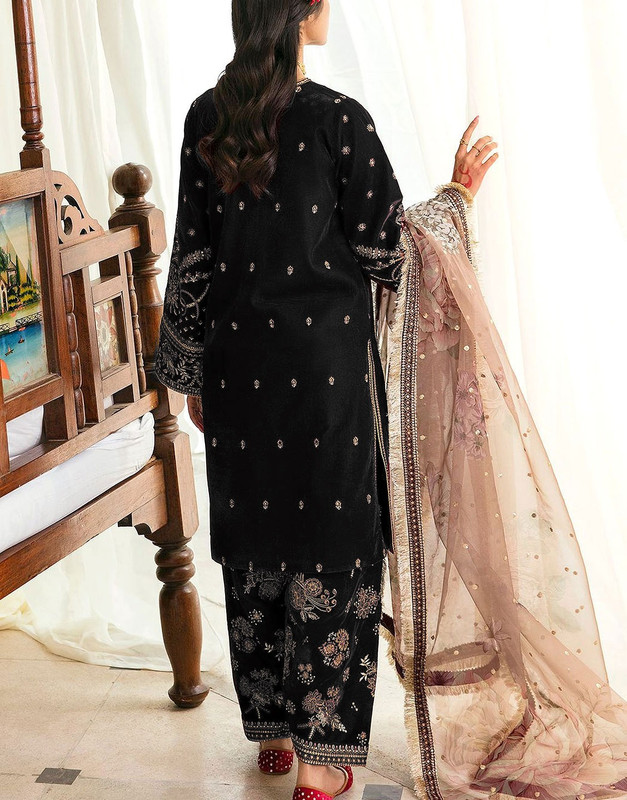 Heavy Embroidered Velvet Party Wear Dress with Emb. Organza Dupatta image 2