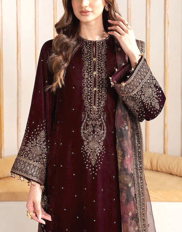 Luxury Heavy Embroidered Velvet Wedding Dress with Emb. Silk Trouser image 2