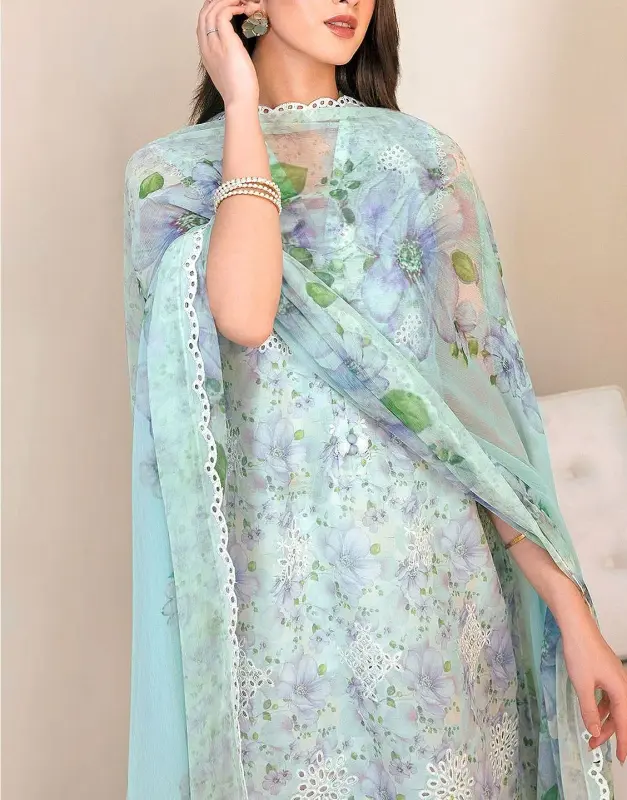 Adorable Chikankari Embroidered EID Lawn Dress 2025 with Chiffon Dupatta image 2