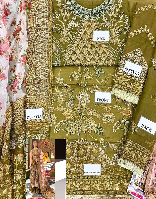 Luxurious Heavy Embroidered Organza Bridal Mehndi Dress 2025 image 3