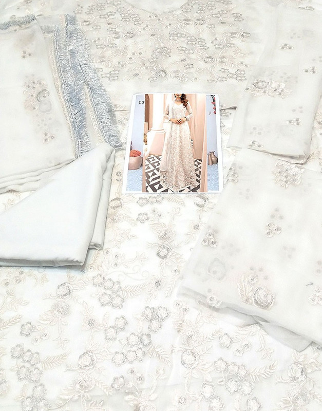 Elegant Heavy Embroidered White Chiffon Wedding Dress image 3