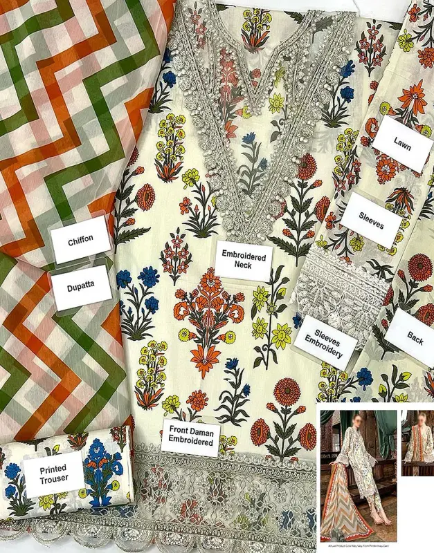 All-Over Print Embroidered Lawn Dress Chiffon Dupatta 2026 image 2