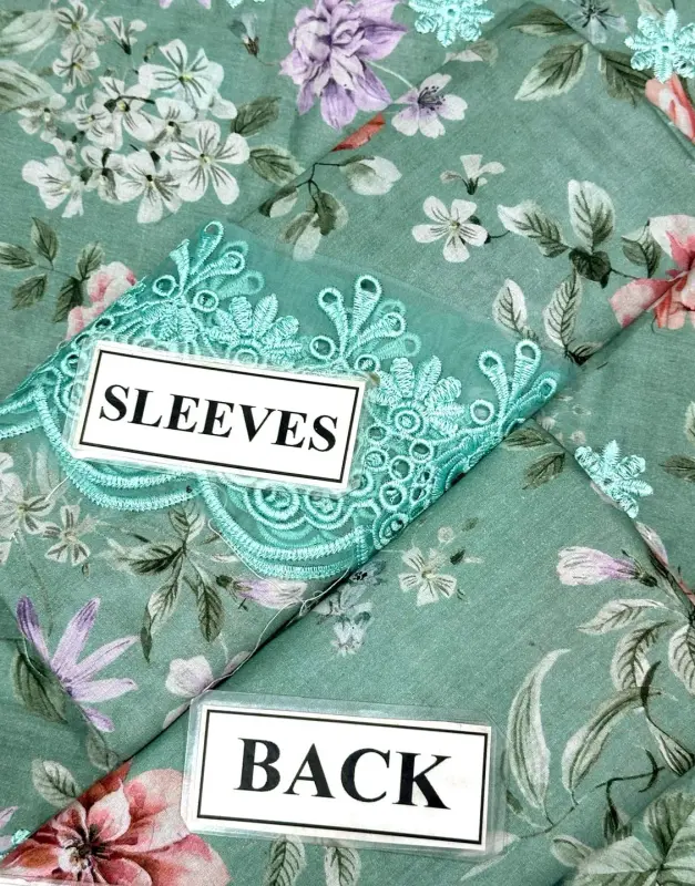 All-Over Print Schiffli Embroidered Lawn Dress with Emb. Chiffon Dupatta image 3