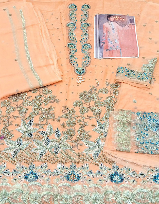 Handwork Heavy Embroidered Chiffon Party Wear Dress image 2