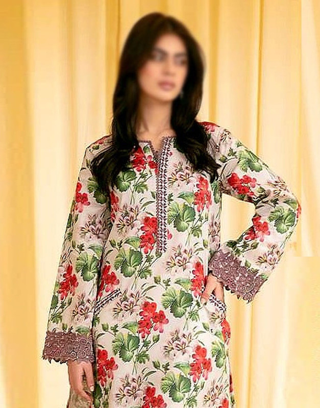 Digital All-Over Print Embroidered Lawn Suit 2025 with Silk Dupatta image 2
