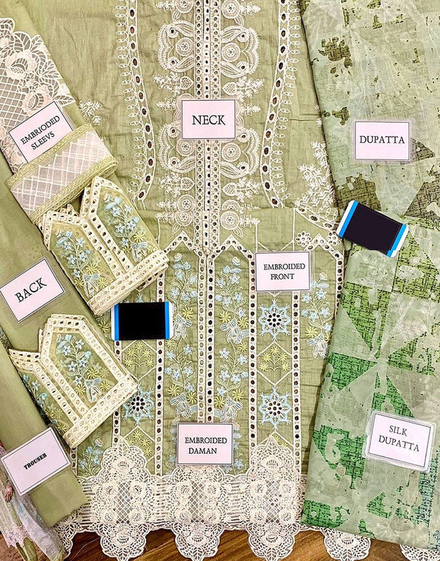 Luxurious Schiffli Embroidered Lawn Dress with Printed Silk Dupatta image 2