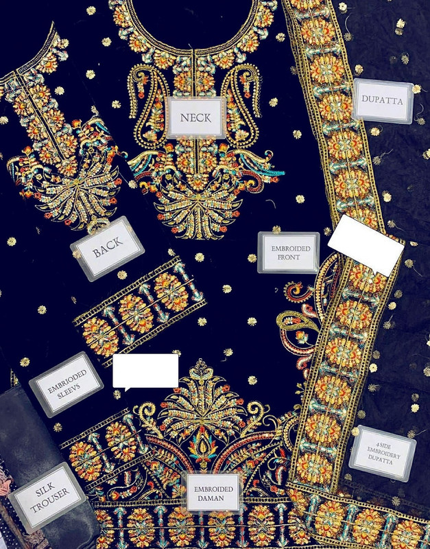 Luxury Heavy Embroidered Navy Blue Velvet Wedding Dress image 4