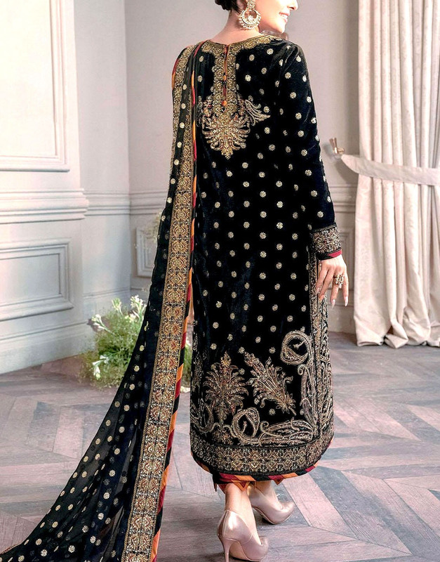 Luxury Heavy Embroidered Black Velvet Wedding Dress image 2