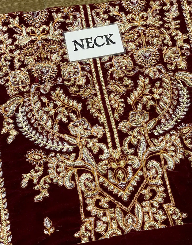 Luxury Embroidered Maroon Velvet Wedding Dress image 3