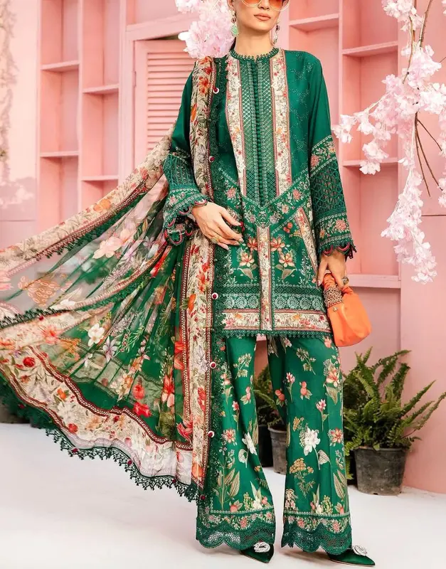 All-Over Print Embroidered Lawn Suit 2025 with Chiffon Dupatta