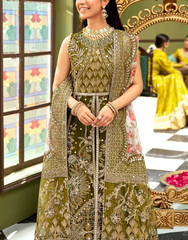 Luxurious Heavy Embroidered Organza Bridal Mehndi Dress 2025 image 2