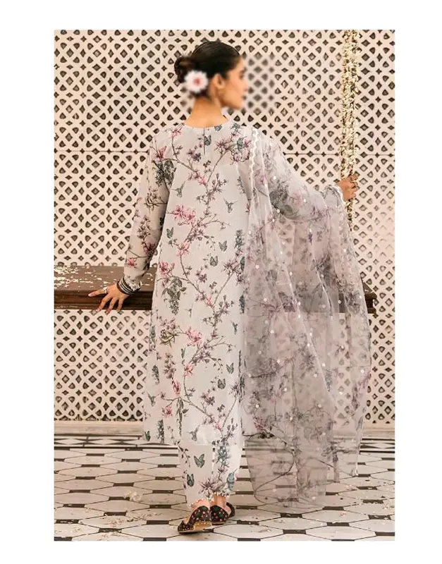 Elegant Embroidered Lawn Suit with Organza Dupatta leatest image 2