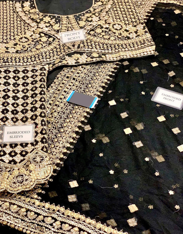 Luxury Heavy Embroidered Formal Black Net Wedding Saree image 7