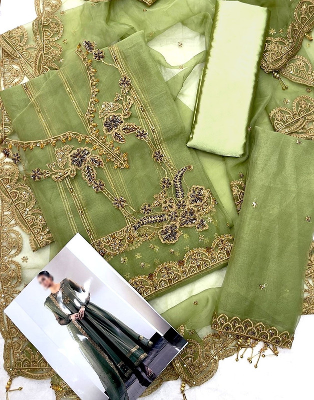 Handwork Embroidered Organza Party Wear Frock with Silk Trouser image 3