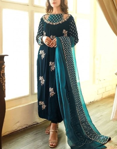 Decent Embroidered Velvet Party Wear Dress 2025 with Chiffon Dupatta image 7