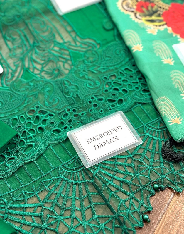 Luxury Heavy Schiffli Embroidered Cotton Dress with Silk Dupatta image 3