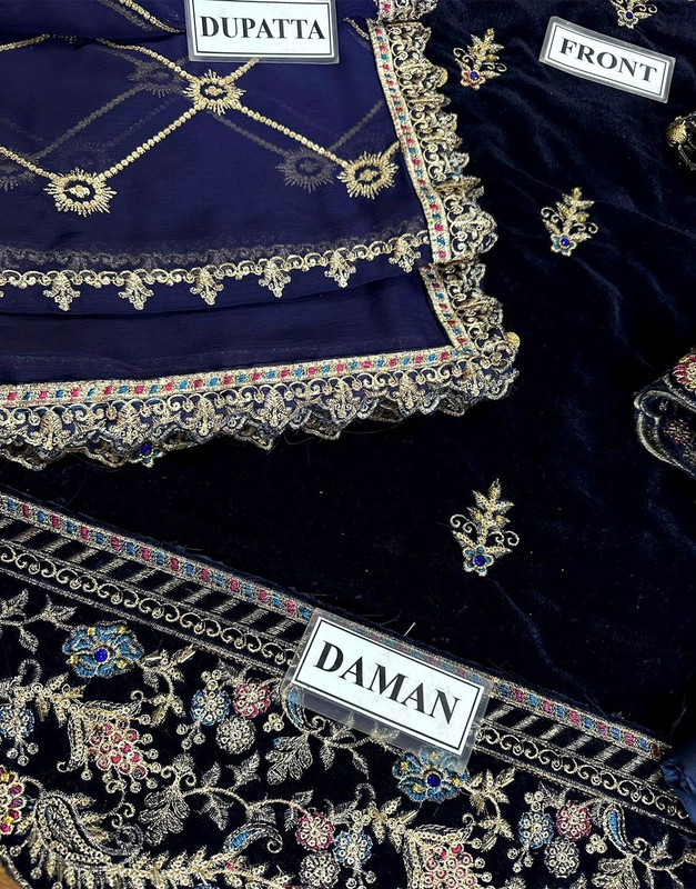 Luxury Handwork Embroidered Velvet Wedding Dress with Chiffon Dupatta image 5