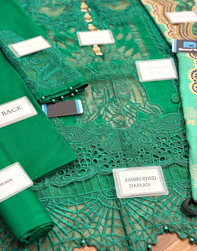 Luxury Heavy Schiffli Embroidered Cotton Dress with Silk Dupatta image 2