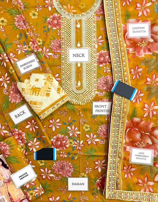 Designer All-Over Print Embroidered Lawn Dress 2026 with Chiffon Dupatta image 2