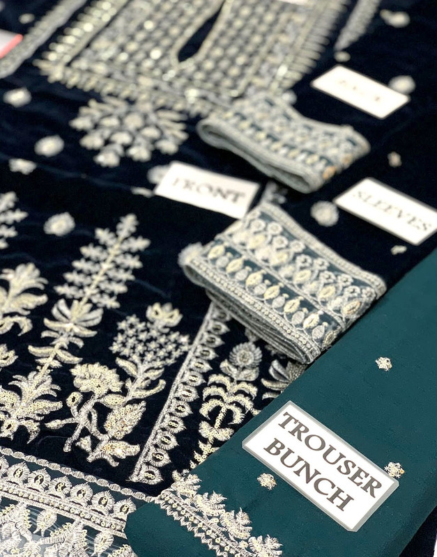 Luxury Heavy Embroidered Velvet Wedding Dress with Emb. Raw Silk Trouser image 6