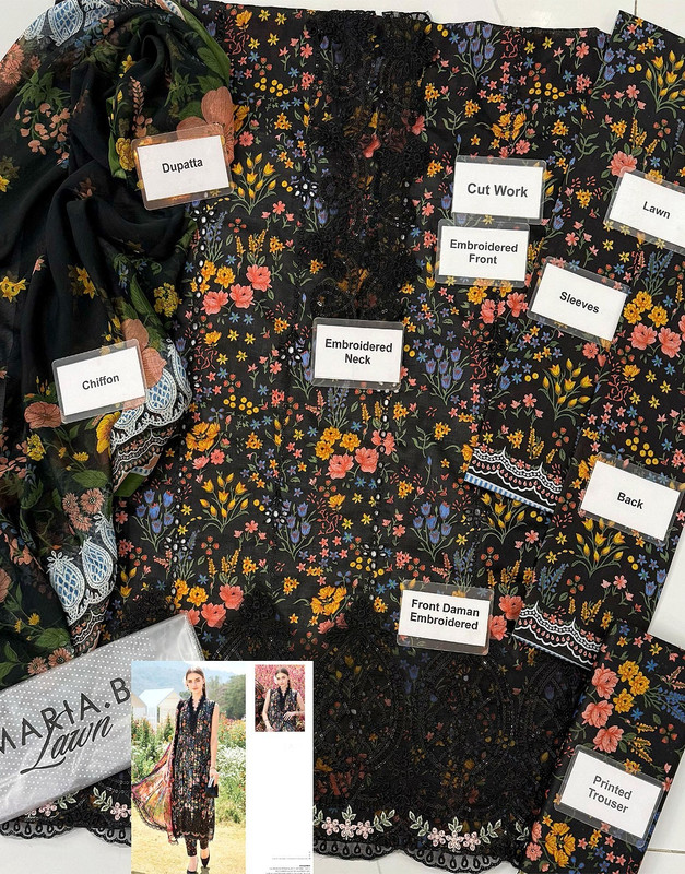 All-Over Print Embroidered Black Lawn Suit with Chiffon Dupatta image 2