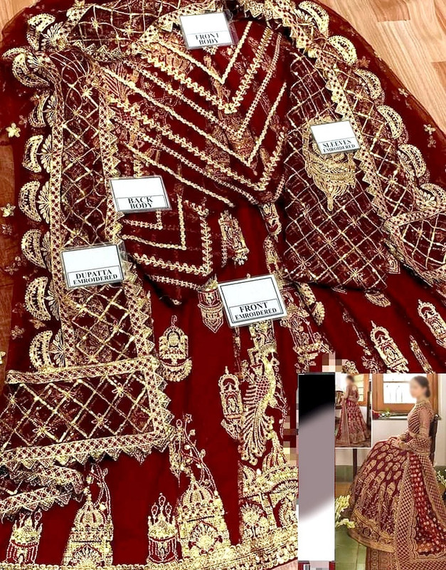 Heavy Embroidered Net Bridal Maxi Dress with Emb. Net Dupatta image 3