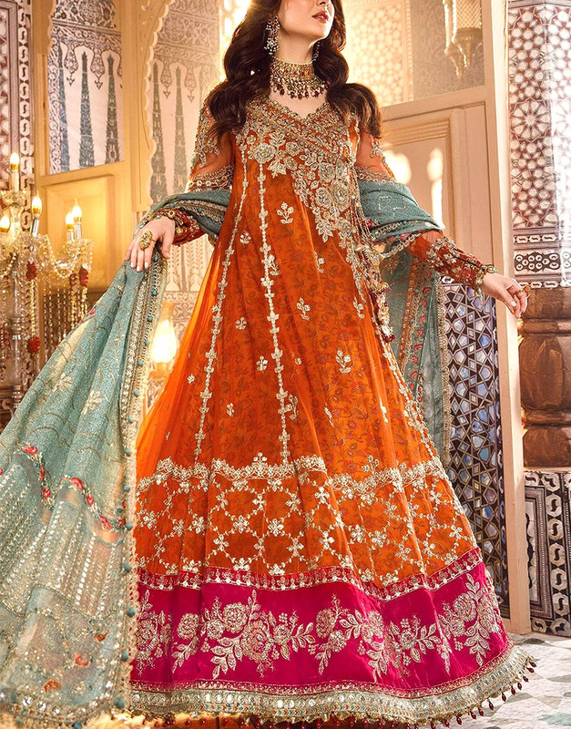 Luxury Handwork Heavy Embroidered Net Bridal Maxi Dress image 3