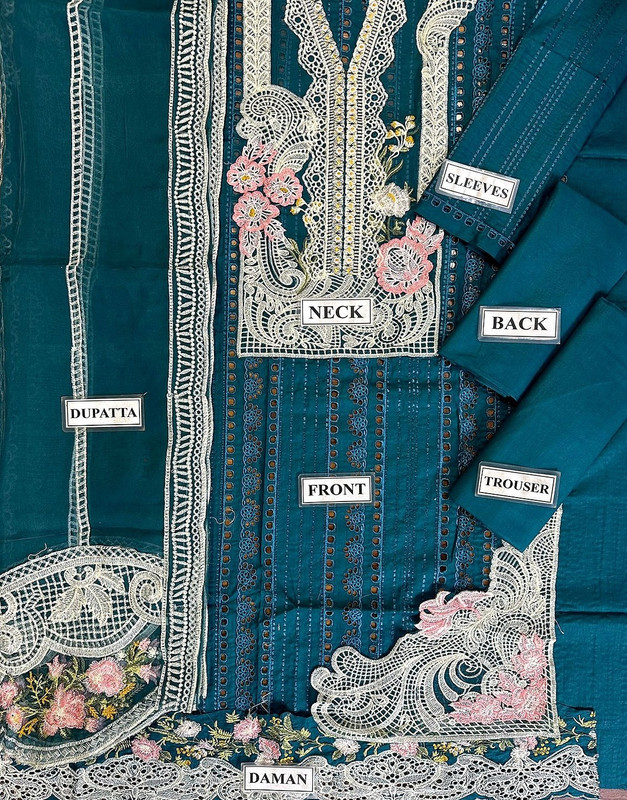 Luxurious Schiffli Embroidered Lawn Dress with 4-Side Embroidered Organza Dupatta image 3