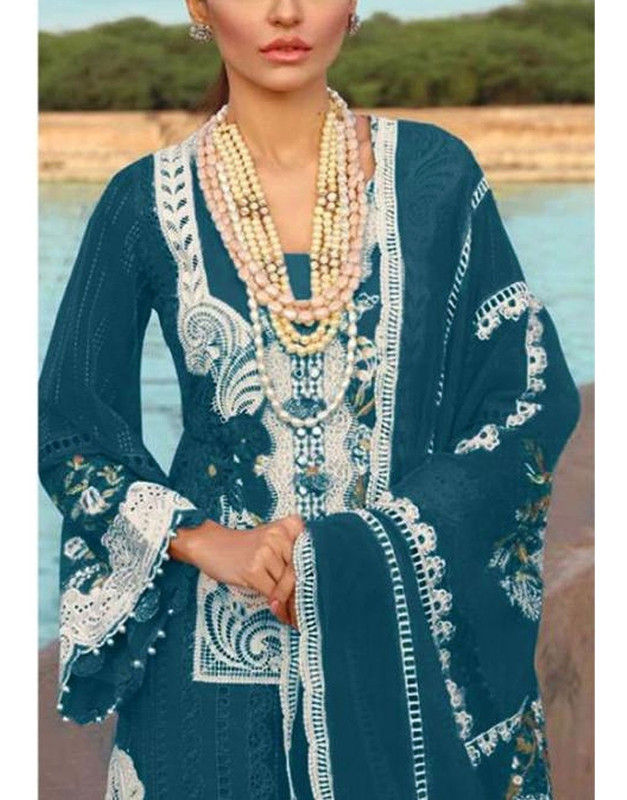 Luxurious Schiffli Embroidered Lawn Dress with 4-Side Embroidered Organza Dupatta image 2