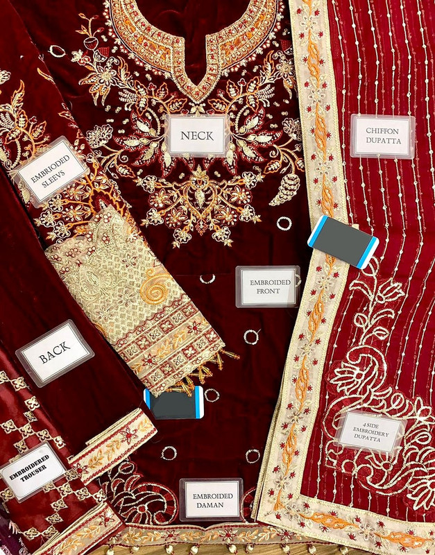 Luxurious Heavy Embroidered Velvet Dress with Emb. Silk Trouser image 3