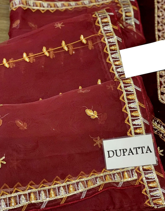 Luxury Embroidered Maroon Velvet Wedding Dress image 5