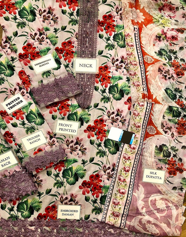 Digital All-Over Print Embroidered Lawn Suit 2025 with Silk Dupatta image 3